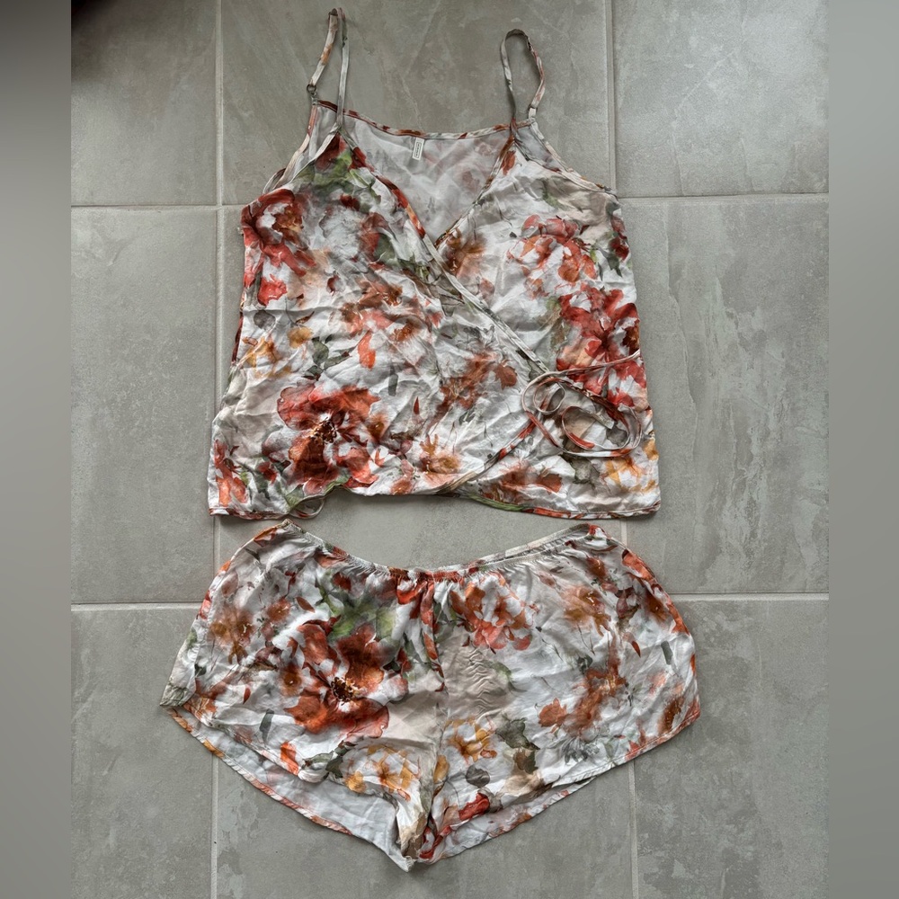 Intimissimi Floral Wrap Pajama Set - Satin/Viscose